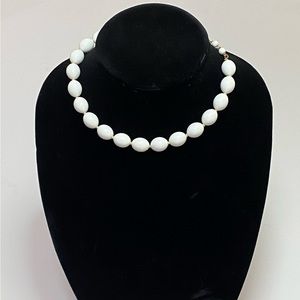 Vintage Trifari Necklace. White Plastic Beads Necklace . Adjustable Length